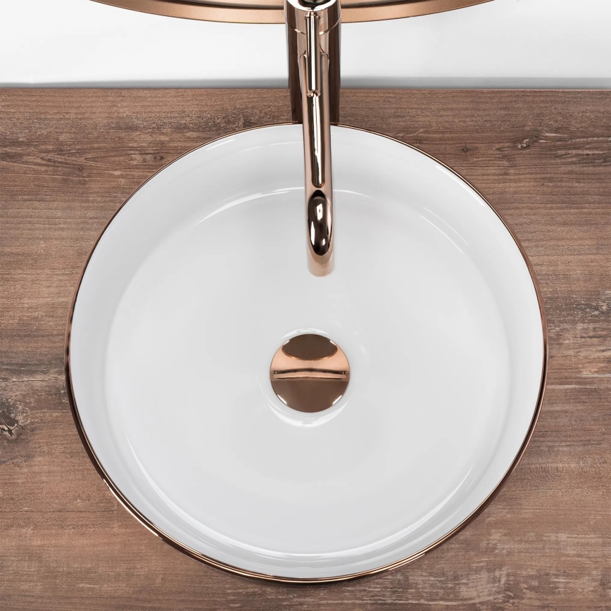 REA-U3303 - Valamu SAMI lauapinnale, Ø 37 cm, keraamika/valge/kuldne