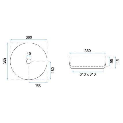 REA-U3303 - Valamu SAMI lauapinnale, Ø 37 cm, keraamika/valge/kuldne