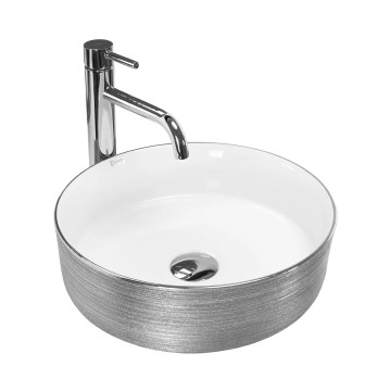 REA-U3304 - Lauapealne valamu SAMI Ø 36 cm keraamika/valge/hõbedane