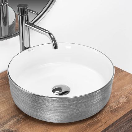 REA-U3304 - Lauapealne valamu SAMI Ø 36 cm keraamika/valge/hõbedane