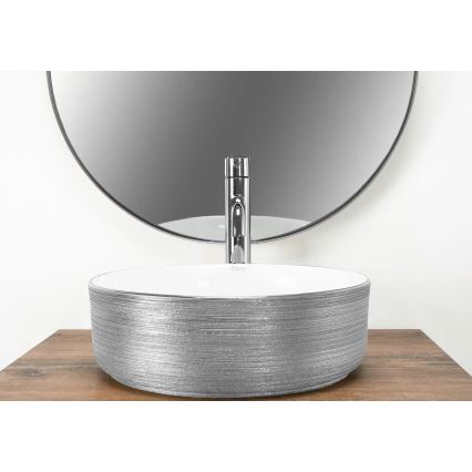 REA-U3304 - Lauapealne valamu SAMI Ø 36 cm keraamika/valge/hõbedane
