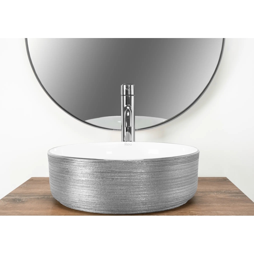 REA-U3304 - Lauapealne valamu SAMI Ø 36 cm keraamika/valge/hõbedane