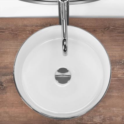 REA-U3304 - Lauapealne valamu SAMI Ø 36 cm keraamika/valge/hõbedane