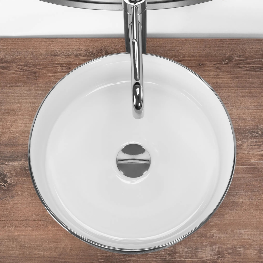 REA-U3304 - Lauapealne valamu SAMI Ø 36 cm keraamika/valge/hõbedane