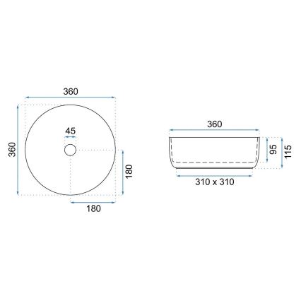 REA-U3304 - Lauapealne valamu SAMI Ø 36 cm keraamika/valge/hõbedane