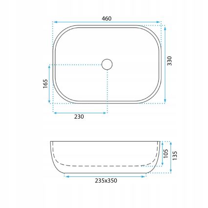 REA-U3324 - Lauapealne valamu BELINDA 33x46 cm keraamika/hall/kiviimitatsioon