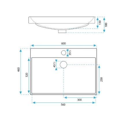 REA-U3326 - Sissepaigaldatav valamu MANDY 46x60 cm keraamiline/läikiv valge