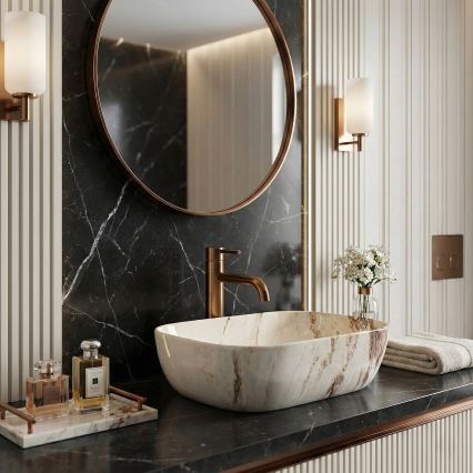 REA-U3601 - Lauale paigaldatav valamu BELINDA 33x46,5 cm keraamika/beež/kivimustriga