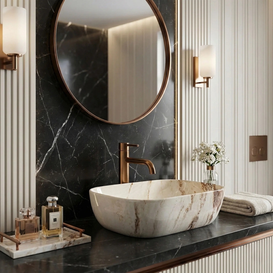 REA-U3601 - Lauale paigaldatav valamu BELINDA 33x46,5 cm keraamika/beež/kivimustriga