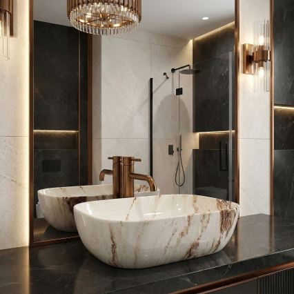 REA-U3601 - Lauale paigaldatav valamu BELINDA 33x46,5 cm keraamika/beež/kivimustriga