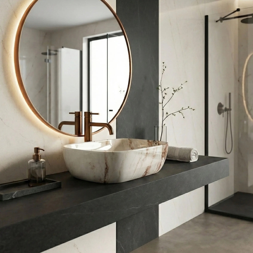 REA-U3601 - Lauale paigaldatav valamu BELINDA 33x46,5 cm keraamika/beež/kivimustriga