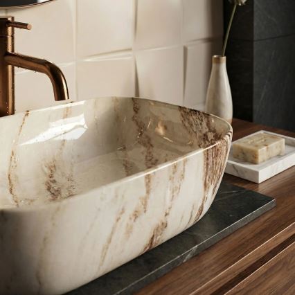 REA-U3601 - Lauale paigaldatav valamu BELINDA 33x46,5 cm keraamika/beež/kivimustriga