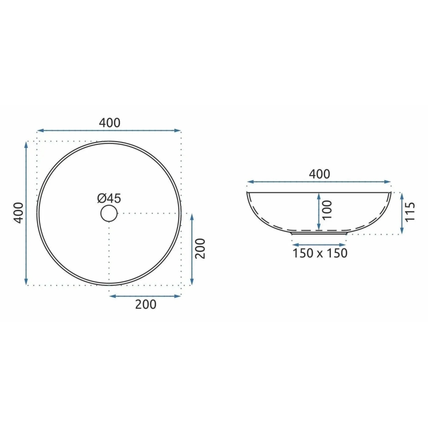 REA-U3608 - Lauale paigaldatav valamu JULIANA 40 cm keraamika/valge/sinine