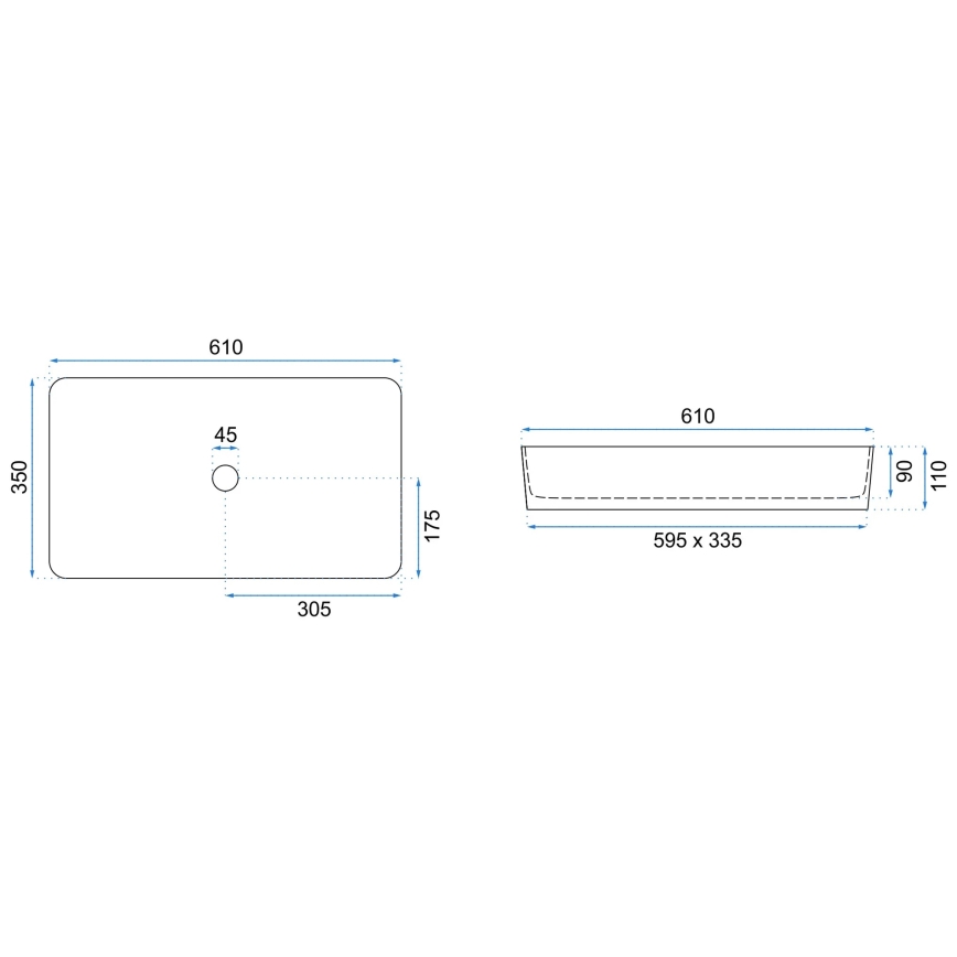 REA-U3690 - Lauapinnale paigaldatav valamu DENIS 35x61 cm keraamika/matt must