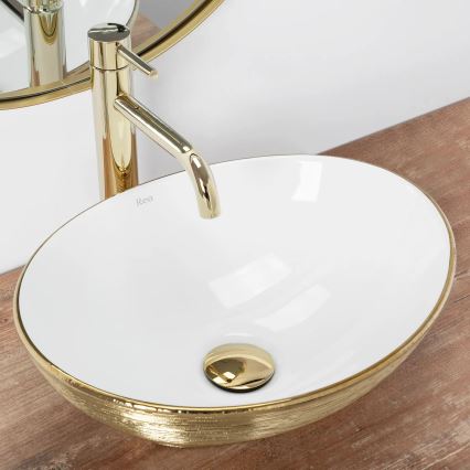 REA-U3697 - Lauale paigaldatav valamu SOFIA 34,5x41 cm keraamiline/valge/harjatud kuld