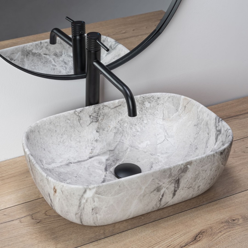 REA-U3800 - Lauaplaadile paigaldatav valamu LIVIA 33,5x46,5 cm keraamika/hall/kiviimitatsioon