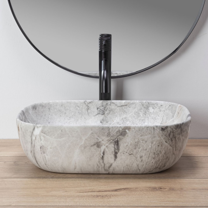REA-U3800 - Lauaplaadile paigaldatav valamu LIVIA 33,5x46,5 cm keraamika/hall/kiviimitatsioon