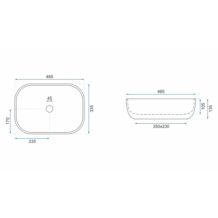 REA-U3801 - Lauale paigaldatav valamu LIVIA 33,5x46,5 cm keraamika/hall/kivimustriga
