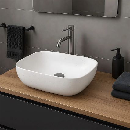 REA-U4001 - Lauaplaadile paigaldatav valamu BELINDA 33,5x46,5 cm keraamika/mattvalge