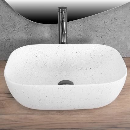 REA-U4001 - Lauaplaadile paigaldatav valamu BELINDA 33,5x46,5 cm keraamika/mattvalge