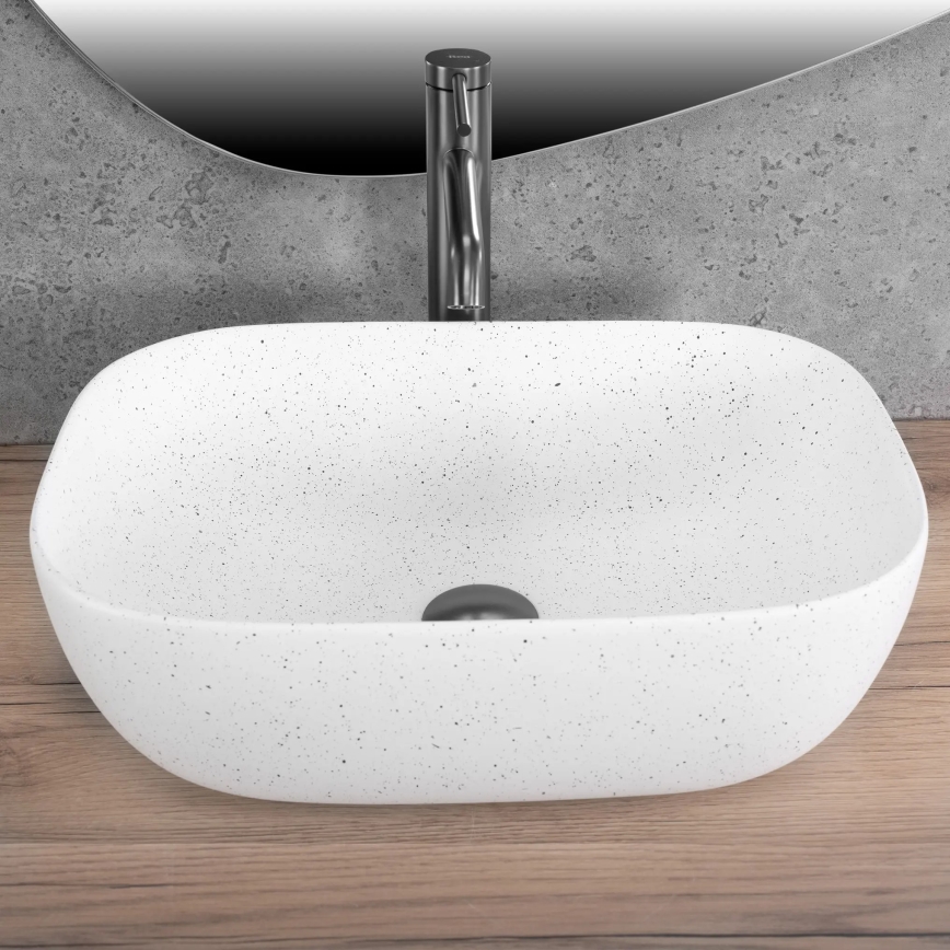 REA-U4001 - Lauaplaadile paigaldatav valamu BELINDA 33,5x46,5 cm keraamika/mattvalge