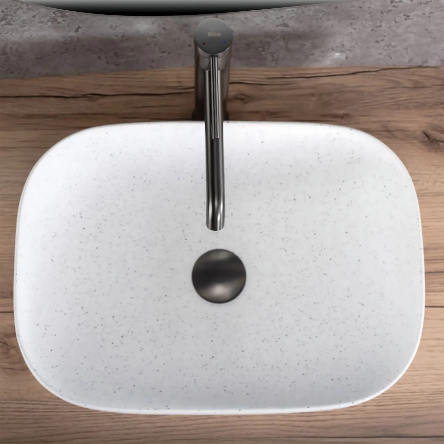 REA-U4001 - Lauaplaadile paigaldatav valamu BELINDA 33,5x46,5 cm keraamika/mattvalge