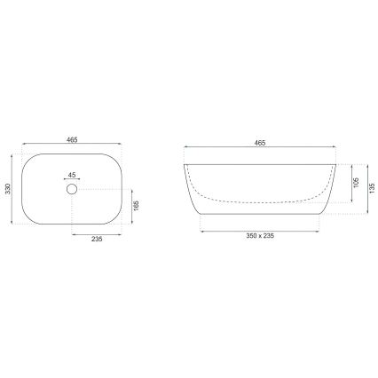 REA-U4001 - Lauaplaadile paigaldatav valamu BELINDA 33,5x46,5 cm keraamika/mattvalge