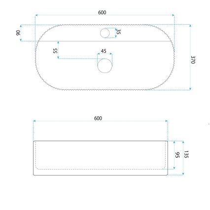 REA-U4002 - MARCELA tööpinnale paigaldatav valamu 37x60 cm, keraamika, läikiv valge