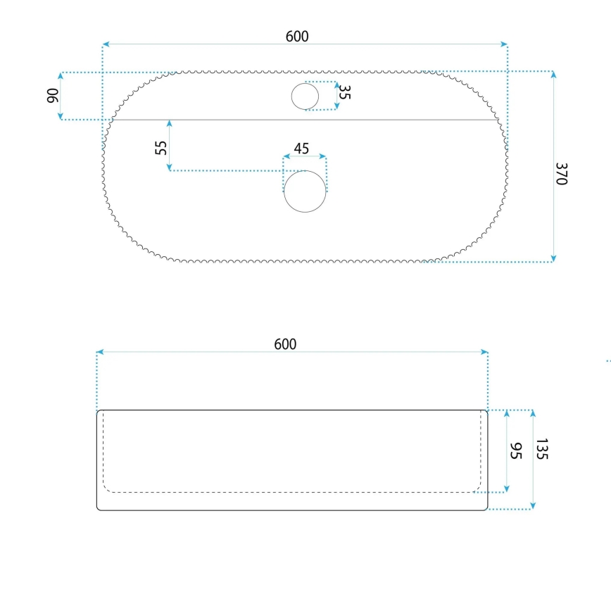 REA-U4002 - MARCELA tööpinnale paigaldatav valamu 37x60 cm, keraamika, läikiv valge