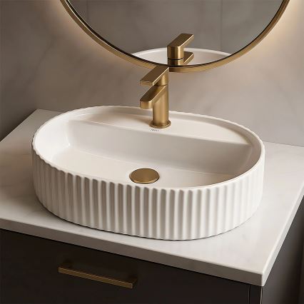 REA-U4003 - Lauale paigaldatav valamu MARCELA 35,5x50 cm keraamiline/läikiv valge