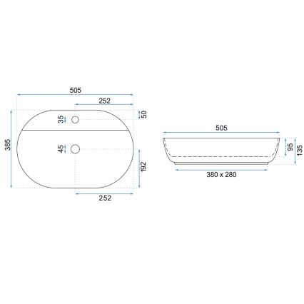 REA-U4620 - Lauapealne valam AURA 38,5x50,5 cm keraamiline/läikiv valge