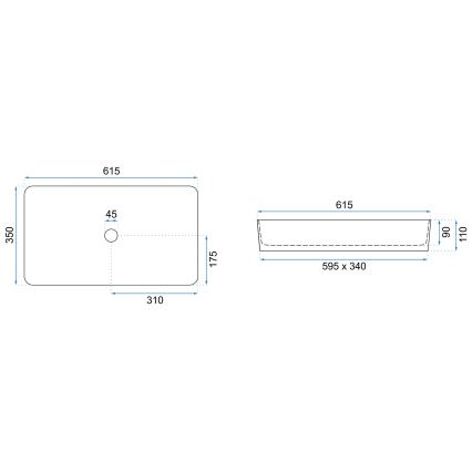 REA-U4800 - Lauapealne valamu DENIS 35x61,5 cm keraamika/läikiv valge