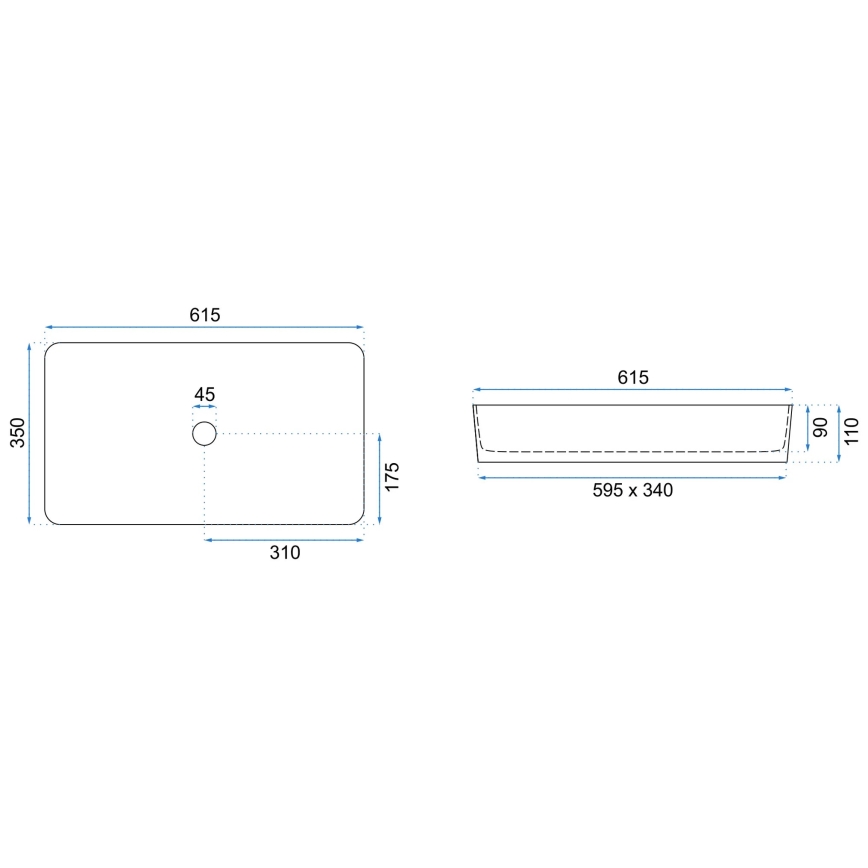 REA-U4800 - Lauapealne valamu DENIS 35x61,5 cm keraamika/läikiv valge