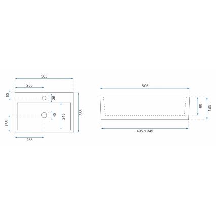 REA-U5000 - Lauapealne valamu VALERIA 35,5x50,5 cm keraamika/läikiv valge