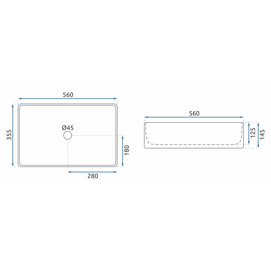 REA-U5055 - Lauapinnale paigaldatav valamu BERTA 35,5x56 cm keraamika/läikiv valge