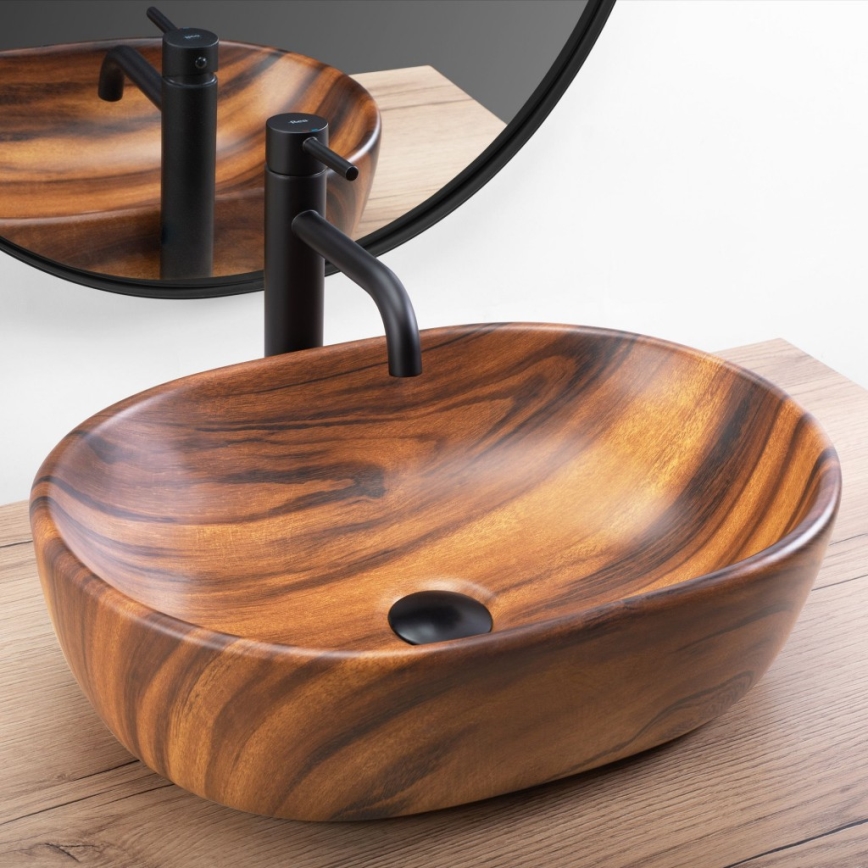 REA-U5060 - Lauale paigaldatav valamu AMELIA 34,5x48 cm keraamika/puidumuster