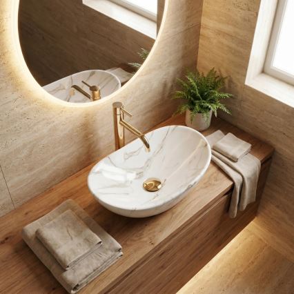 REA-U5063 - Lauale paigaldatav valamu ROYAL MINI 30x47 cm keraamika/valge/kivimustriga