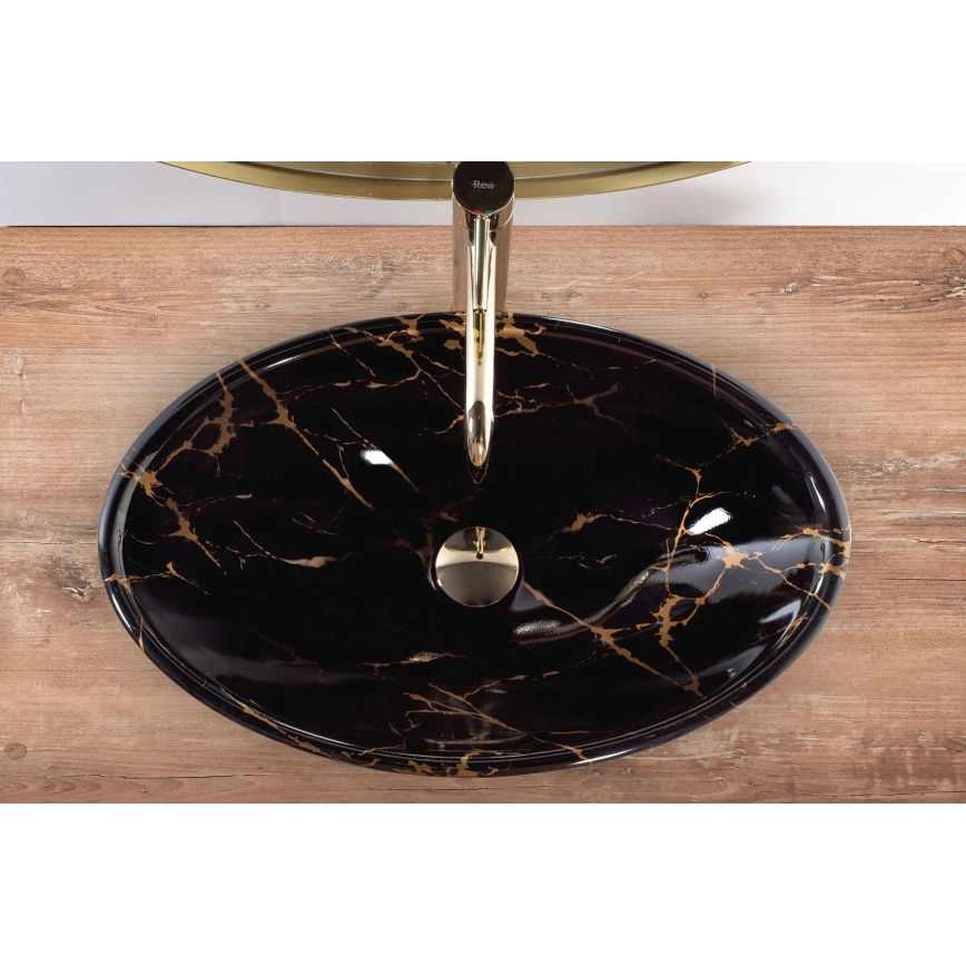 REA-U5067 - PAMELA lauapealne valamu 33x53 cm keraamika/must/kiviimitatsioon