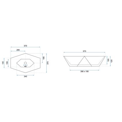 REA-U5602 - Lauapealne valamu VEGAS 37x57 cm keraamika/kiviimitatsioon