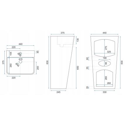 REA-U5637 - Põrandale paigaldatav valamu ARIS 37,5x44 cm keraamiline/läikiv valge