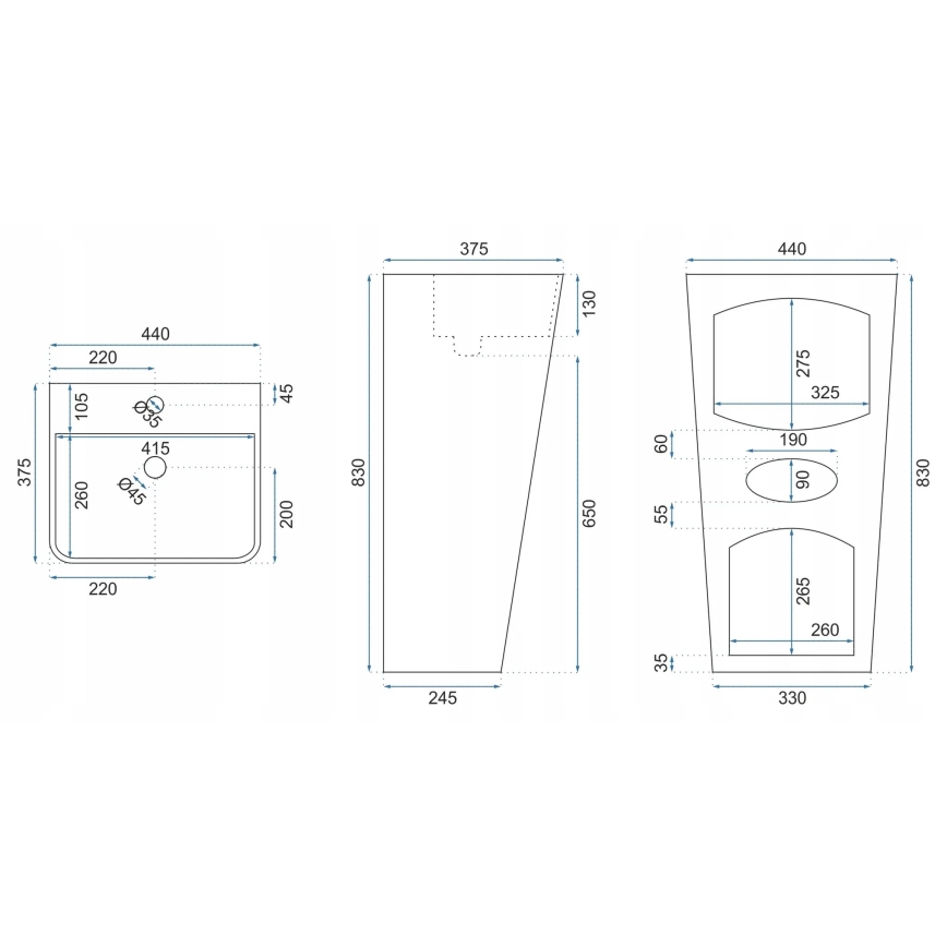REA-U5637 - Põrandale paigaldatav valamu ARIS 37,5x44 cm keraamiline/läikiv valge