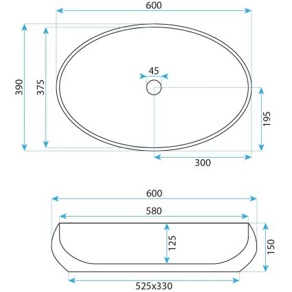 REA-U5660 - Lauapealne valamu MAYA 39x60 cm keraamika/läikiv valge
