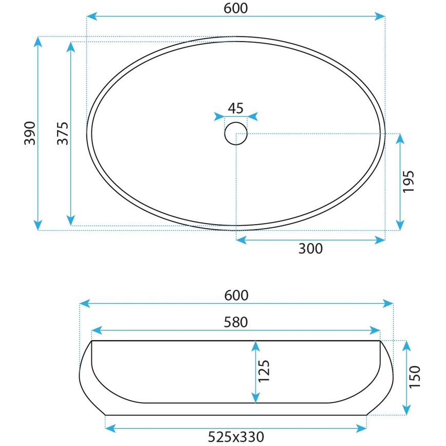REA-U5660 - Lauapealne valamu MAYA 39x60 cm keraamika/läikiv valge