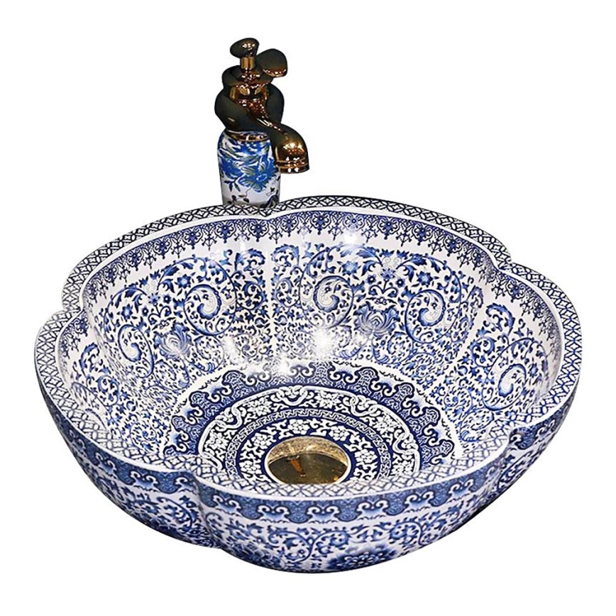 REA-U5666 - Lauale paigaldatav valamu VIVIEN Ø 42,5 cm keraamiline/ornamentaalne muster