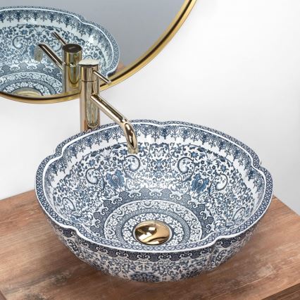 REA-U5666 - Lauale paigaldatav valamu VIVIEN Ø 42,5 cm keraamiline/ornamentaalne muster