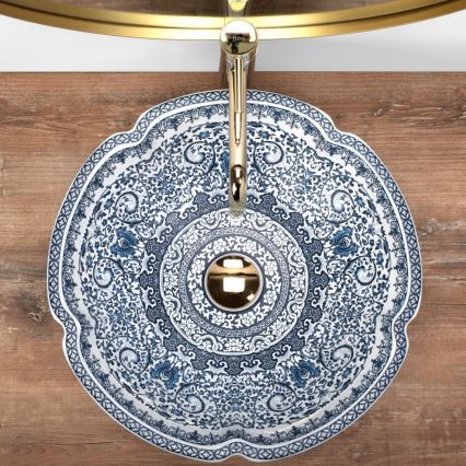 REA-U5666 - Lauale paigaldatav valamu VIVIEN Ø 42,5 cm keraamiline/ornamentaalne muster