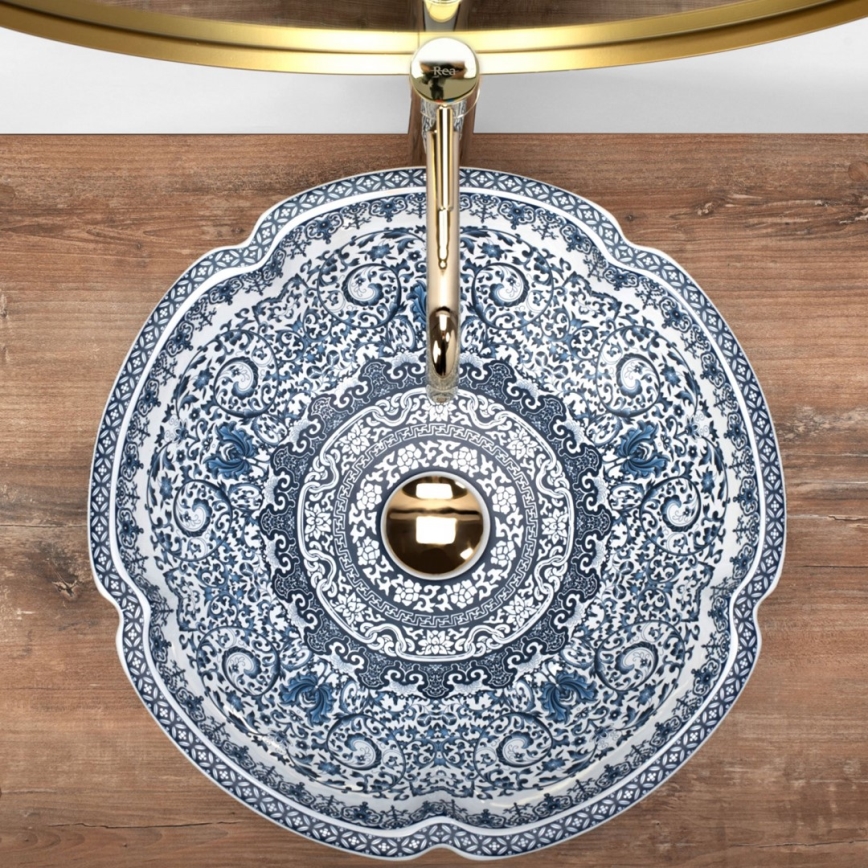 REA-U5666 - Lauale paigaldatav valamu VIVIEN Ø 42,5 cm keraamiline/ornamentaalne muster