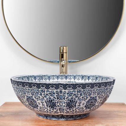 REA-U5666 - Lauale paigaldatav valamu VIVIEN Ø 42,5 cm keraamiline/ornamentaalne muster