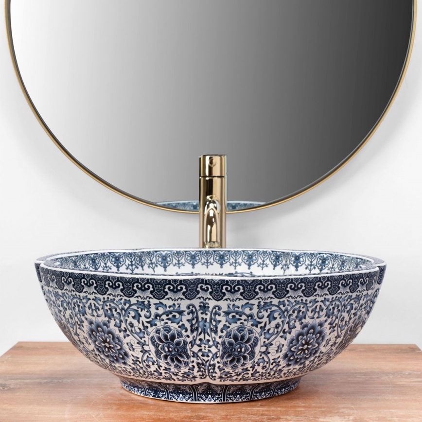 REA-U5666 - Lauale paigaldatav valamu VIVIEN Ø 42,5 cm keraamiline/ornamentaalne muster