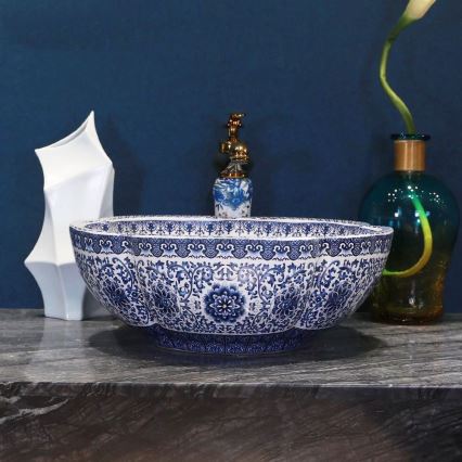 REA-U5666 - Lauale paigaldatav valamu VIVIEN Ø 42,5 cm keraamiline/ornamentaalne muster
